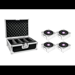 EUROLITE Set 4x AKKU IP Flat Light 1 chrome + Case