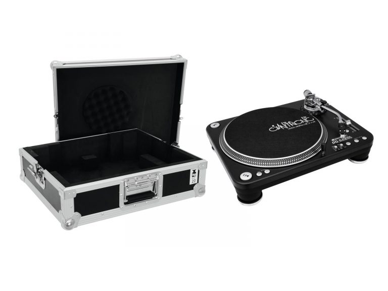 OMNITRONIC Set DD-5220L Turntable bk + Case tour Pro black -B-