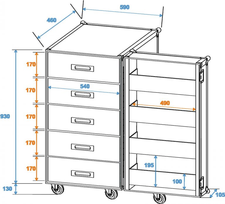 ROADINGER Universal Drawer Case TSF-1 with wheels