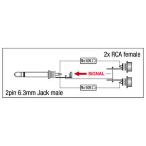 XGA41 - Jack/M mono > 2 x RCA/F Inclusi 2 resistori da 10 kilo-Ohm