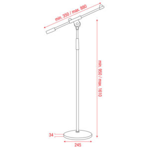 Mic. Stand 160 cm Chrome 960-1600mm