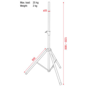 Speakerstand 35-38 mm Alluminio 1220-1.800 mm carico massimo 25 Kg