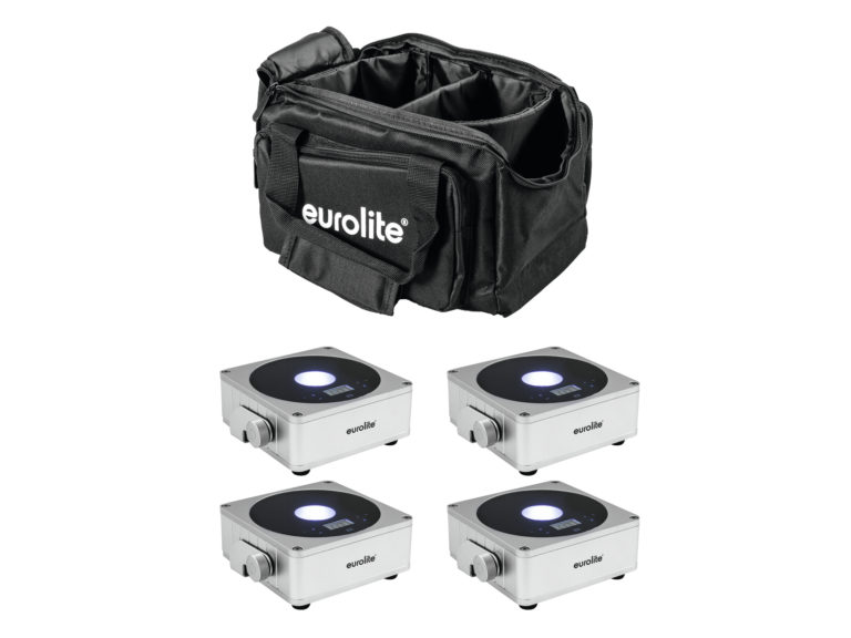 EUROLITE Set 4x AKKU Flat Light 1 silver + Soft-Bag