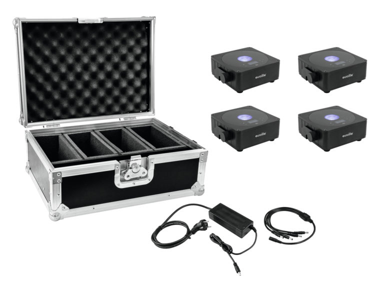 EUROLITE Set 4x AKKU Flat Light 1 black + Case + Charger