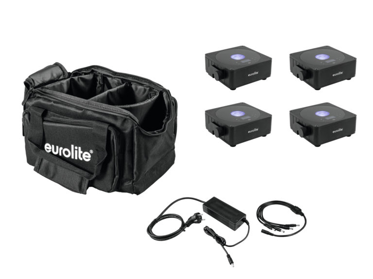 EUROLITE Set 4x AKKU Flat Light 1 black + Soft-Bag + Charger