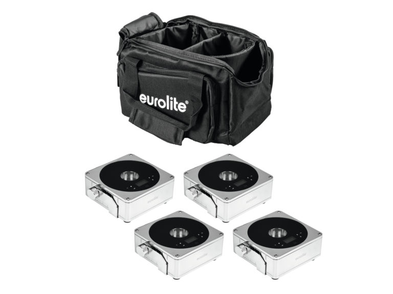 EUROLITE Set 4x AKKU Flat Light 1 chrome + Soft-Bag