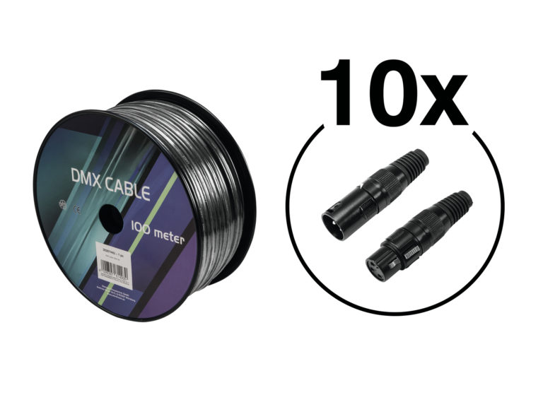 EUROLITE Set DMX cable 2x0.22 100m sw + 20 connectors