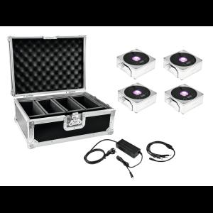 EUROLITE Set 4x AKKU Flat Light 1 chrome + Case + Charger