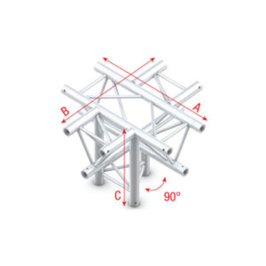 Cross + down 5-way, apex down T-024 Taglio a T 90° + 5 vie basso/apice giù