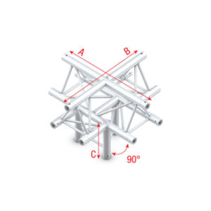 Cross + down 5-way, apex up T-025 Taglio a T 90° + 5 vie basso/apice su