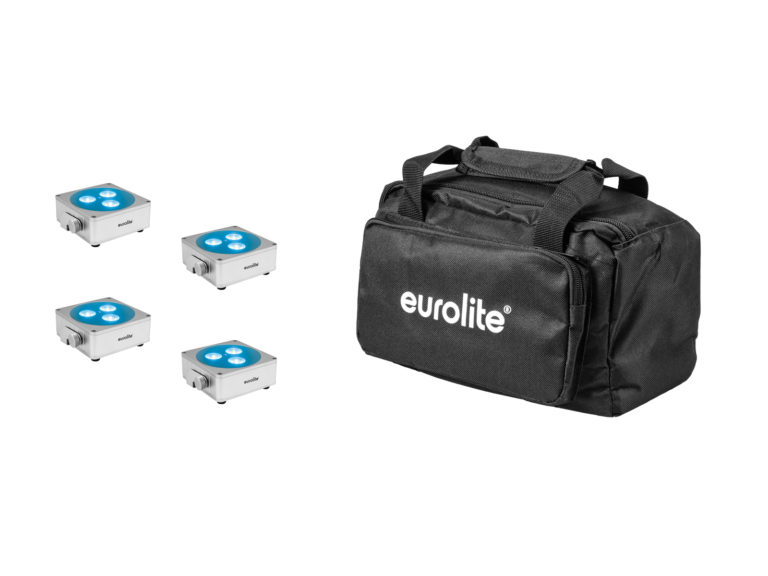 EUROLITE Set 4x AKKU Flat Light 3 sil + Soft-Bag