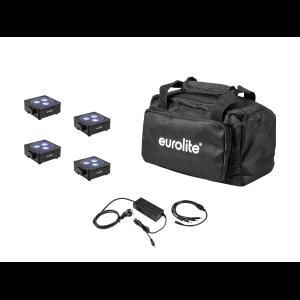 EUROLITE Set 4x AKKU Flat Light 3 bk + Charger + Soft-Bag