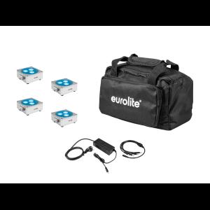 EUROLITE Set 4x AKKU Flat Light 3 sil + Charger + Soft-Bag