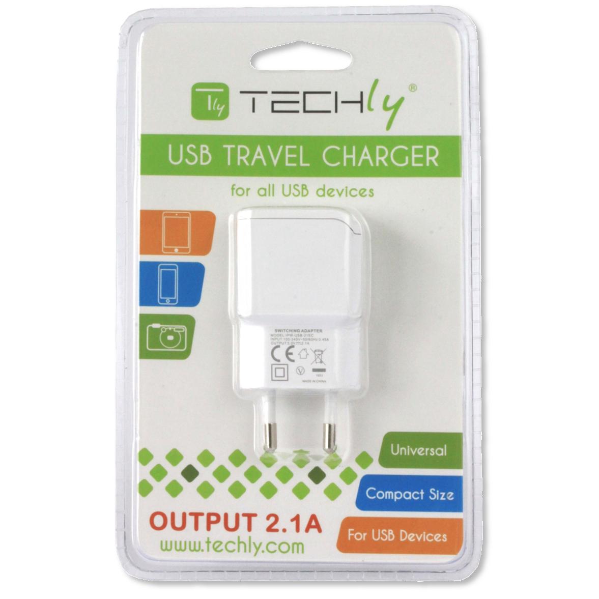 Caricatore USB 2,1A Compatto Spina Europea 2pin Bianco