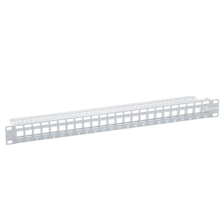 Pannello Patch Modulare 24 posti RJ45 Keystone UTP 1HE Grigio