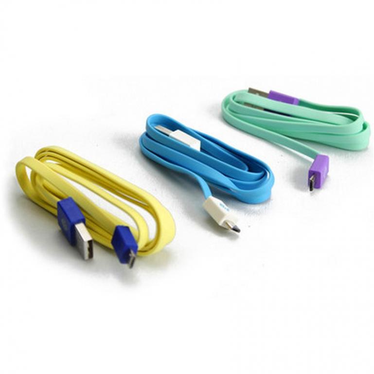 Cavo Flat USB AM a Micro USB M 1m Giallo / Blu