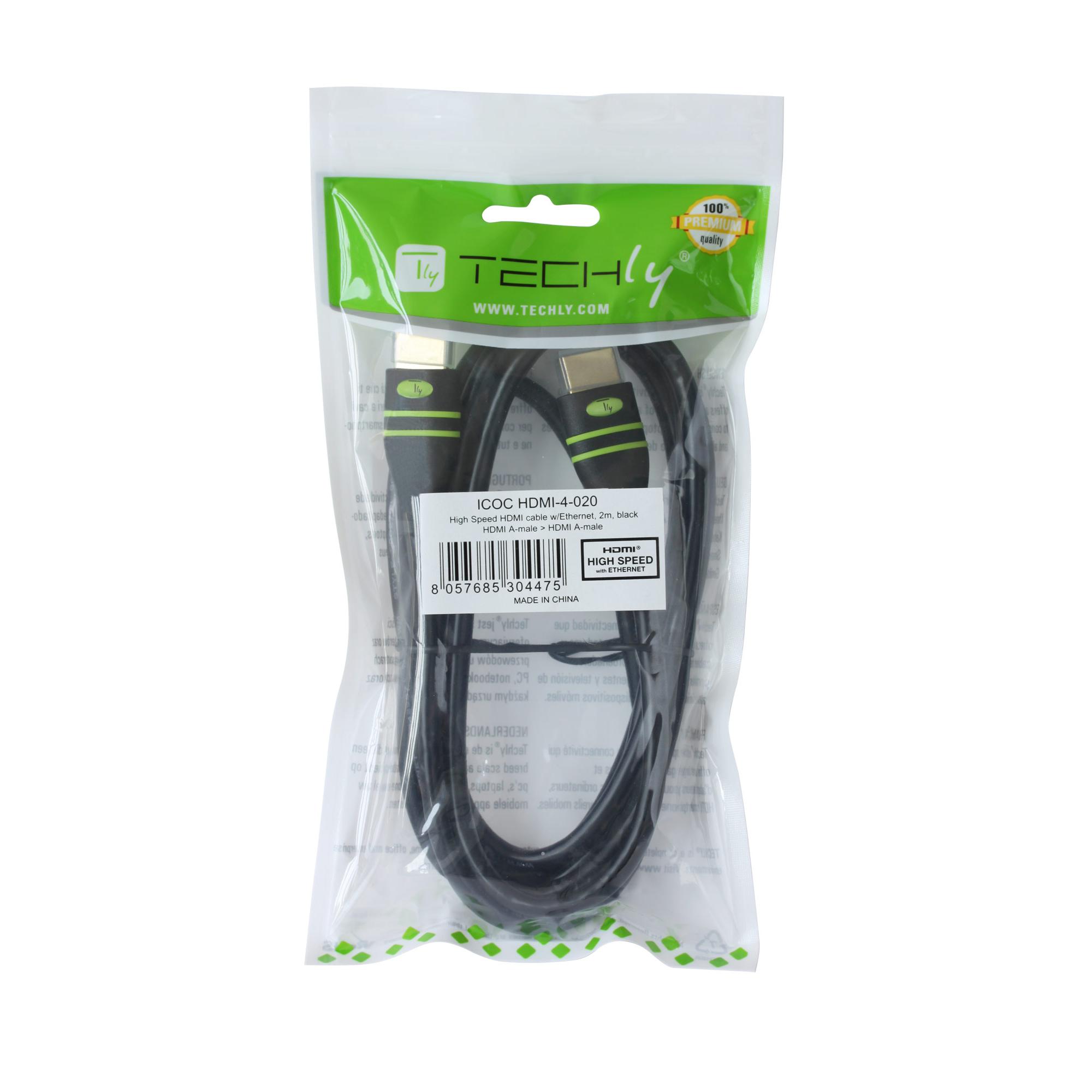 Cavo HDMI High Speed con Ethernet A/A M/M 2 m Nero