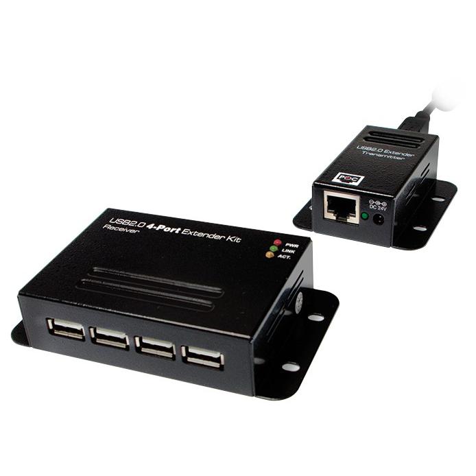 Extender USB su Cavo Cat.5/5e/6 fino a 50m con Hub 4 Porte, PoE