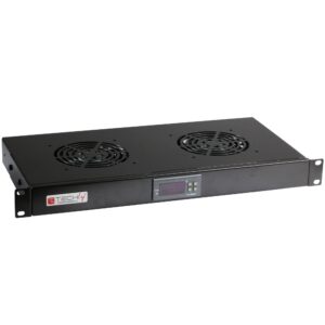 Gruppo 2 Ventole 1U per Rack 19'' con Termostato LED Nero