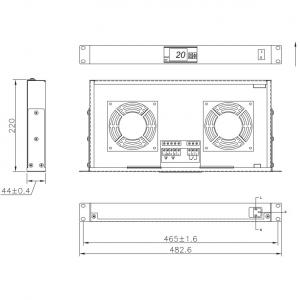 Gruppo 2 Ventole 1U per Rack 19'' con Termostato LED Nero