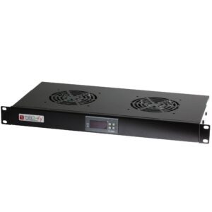 Gruppo 2 Ventole 1U per Rack 19'' con Termostato LED Nero