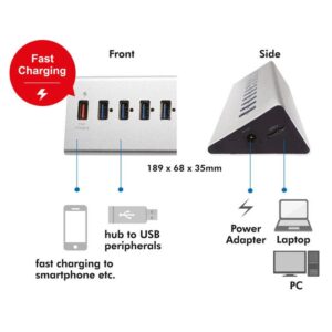 Hub USB3.0 11 Porte in Alluminio con Ricarica Veloce