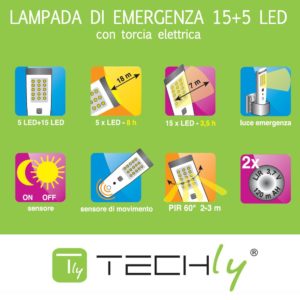 Lampada di Emergenza 15+5 LED con Torcia