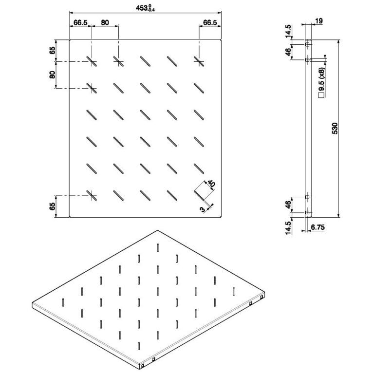 Mensola per rack 19'' 530 mm Nera 4 punti