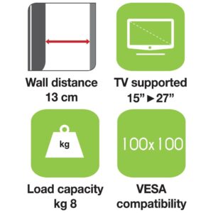 Supporto a Muro per TV LED LCD 15-27'' Inclinabile 1 Snodo Bianco/Nero