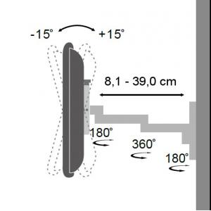 Supporto a muro per TV LED LCD 13-30'' inclinabile 3 snodi silver