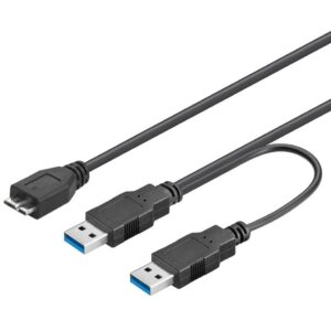 Cavo USB 3.0 SuperSpeed ad Y 2x A M / Micro B M 0,3 m Nero