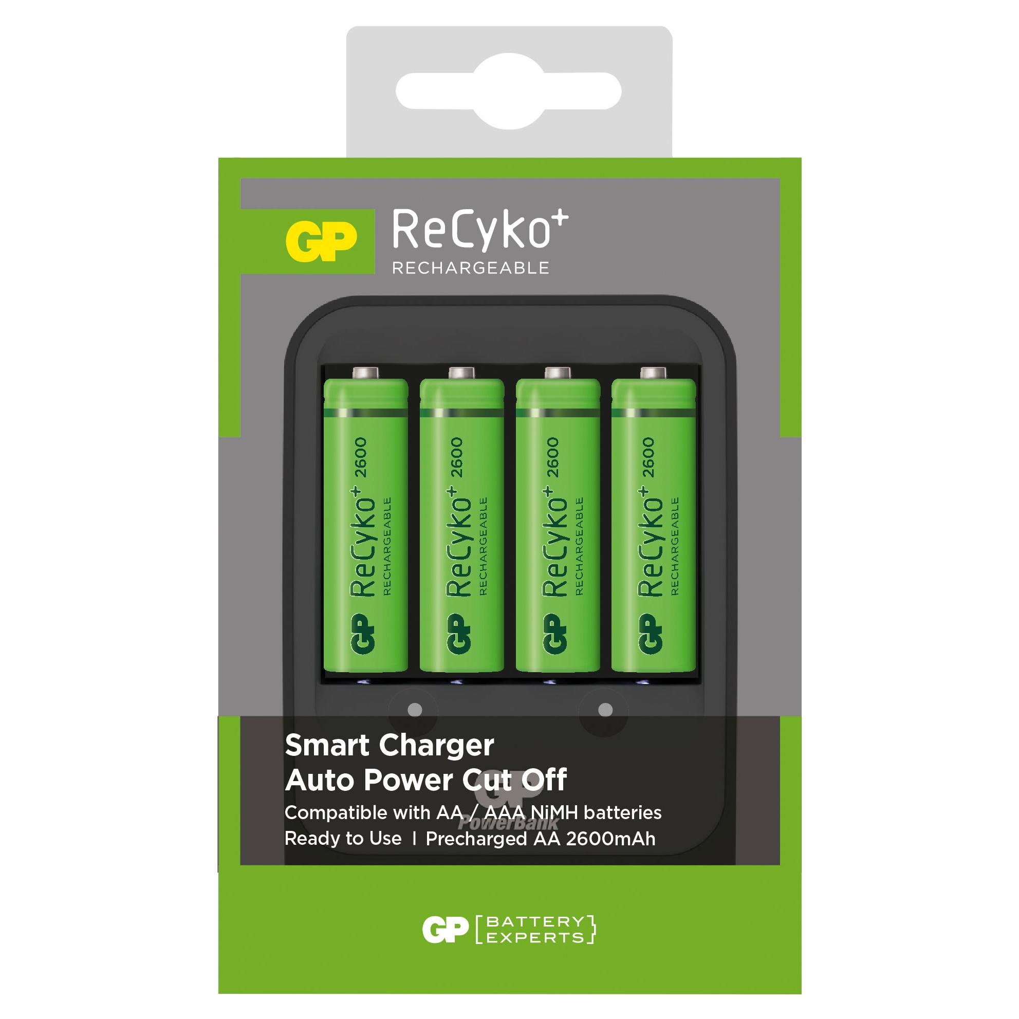 Caricabatterie Intelligente 4 AA/AAA con 4 batterie AA 2600mAh USB nero