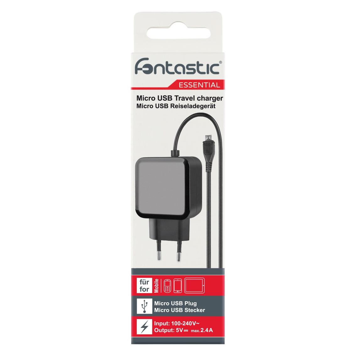 Caricatore con Cavo MicroUSB 2,4A Spina Europea 2 pin Nero