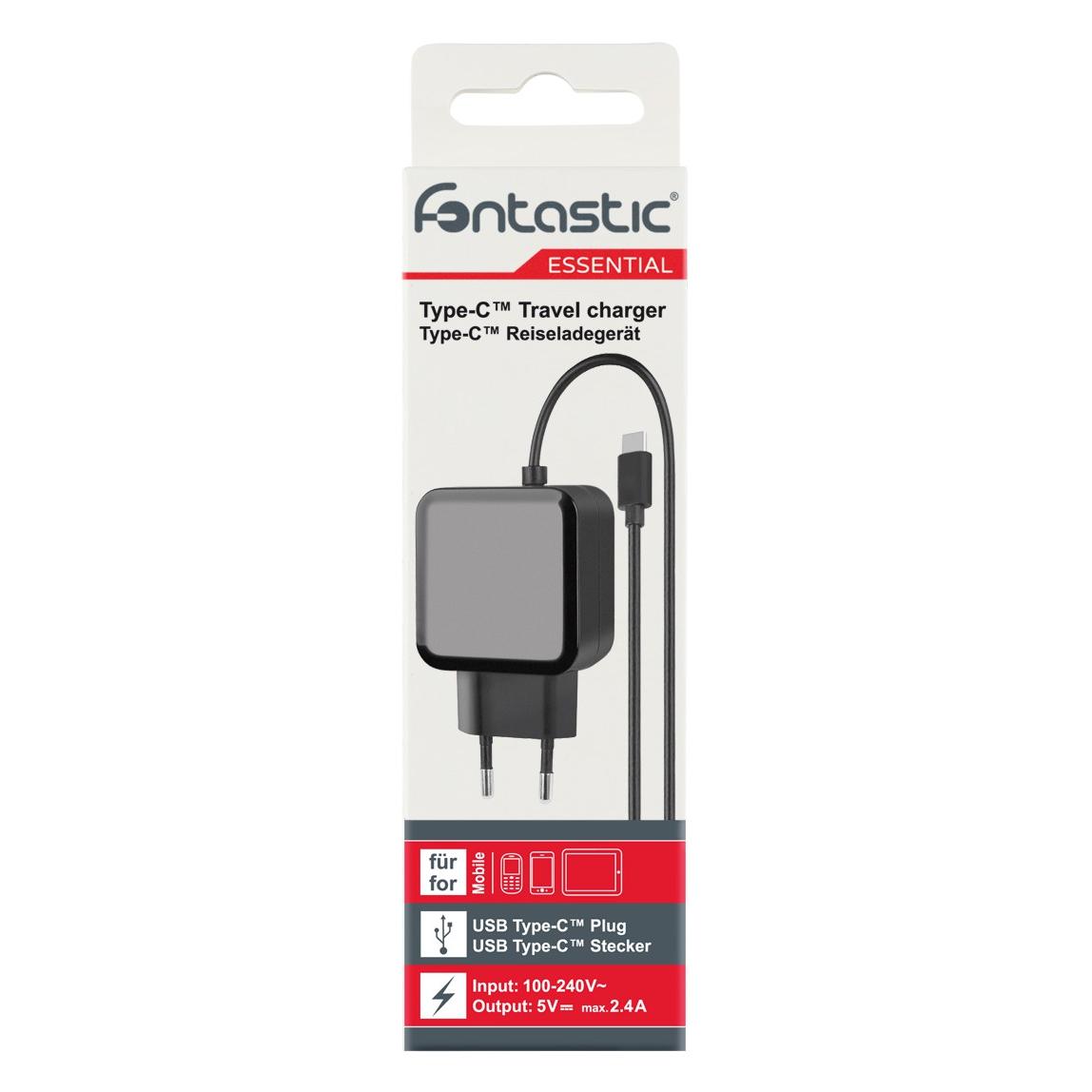 Caricatore con Cavo USB-C 2,4A Spina Europea 2 pin Nero