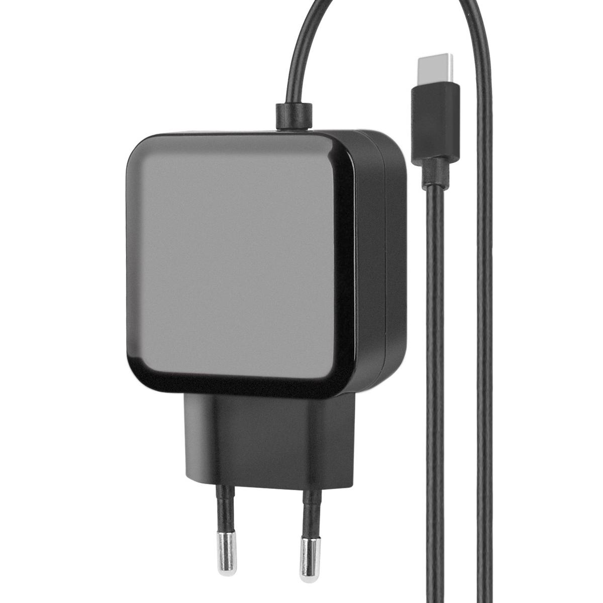 Caricatore con Cavo USB-C 2,4A Spina Europea 2 pin Nero