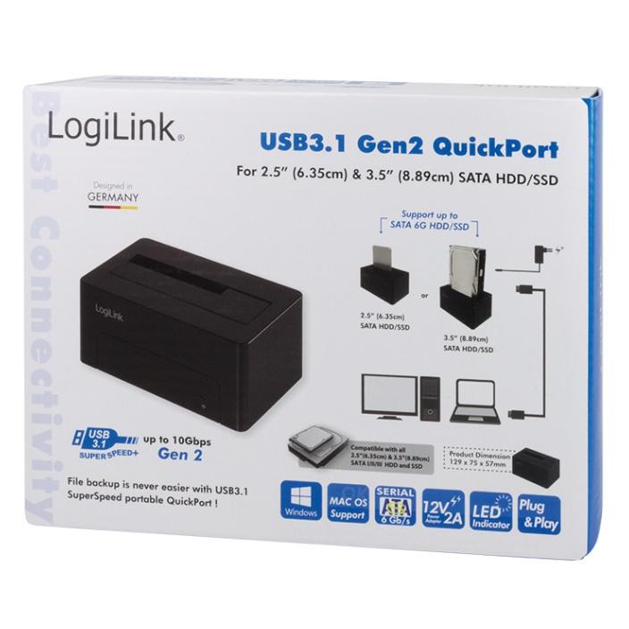 Docking Station USB3.1 Gen2 per HDD/SSD SATA da 2.5''/3.5'' Nero