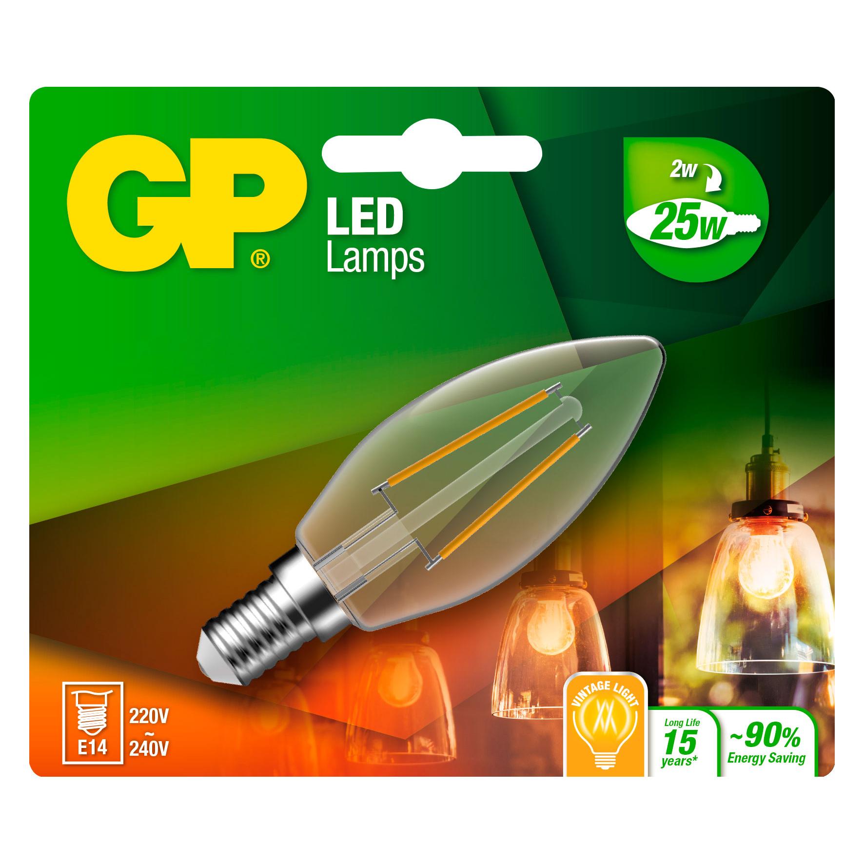 Lampadina LED E14 Bianco Caldo 2W Filamento Classe A++