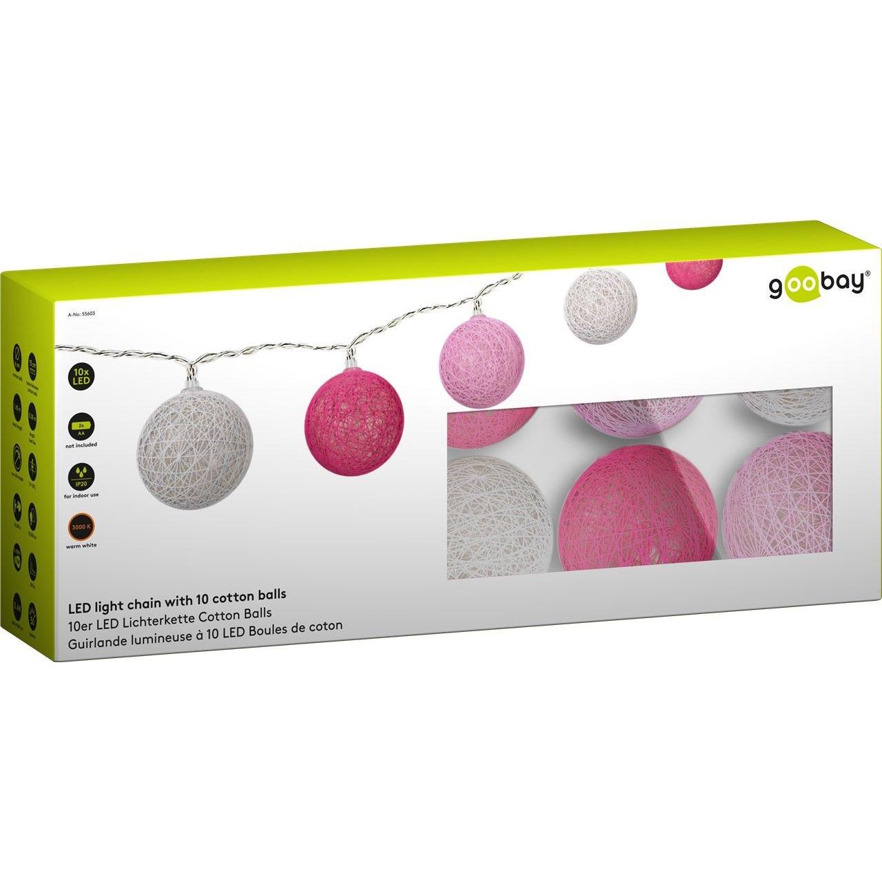 Luci LED Decorative a Batteria Palline Bianco/Rosa di Cotone A++