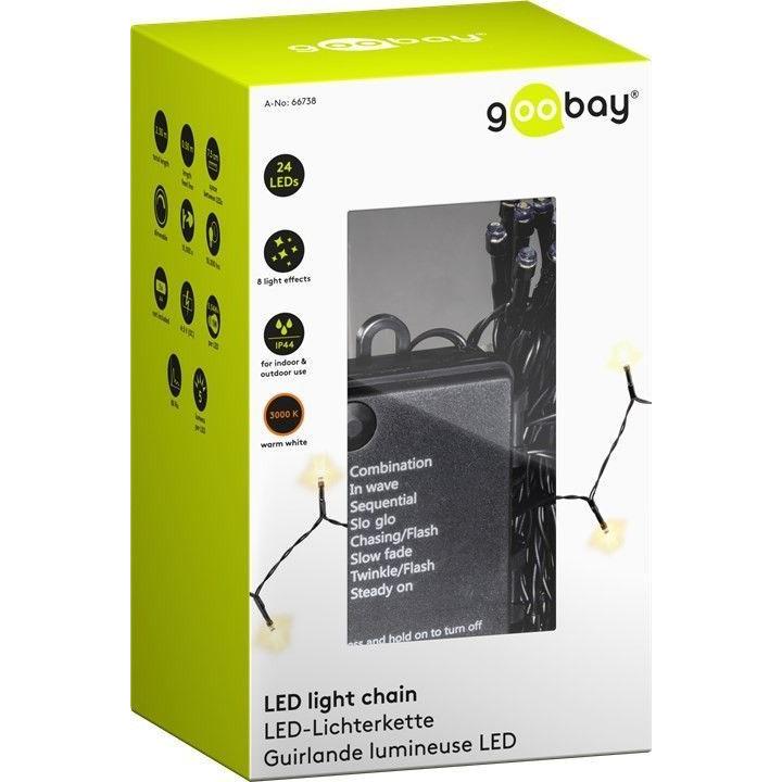 Luci Natalizie Interno/Esterno Batteria 24LED 8 Funzioni Cavo Nero A++