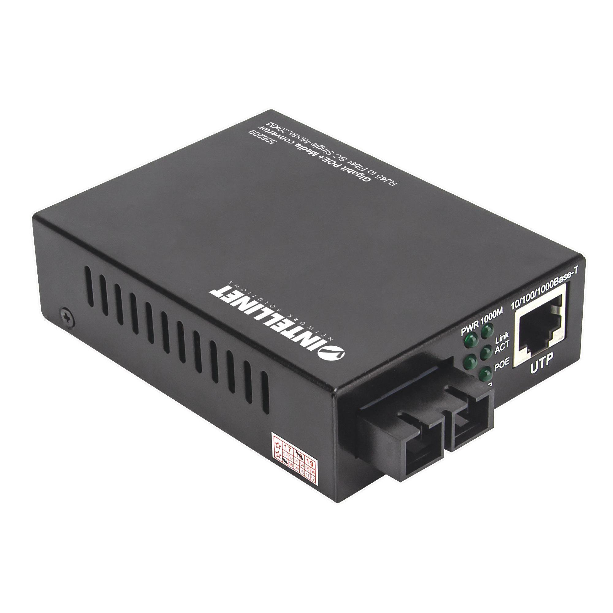 Media Converter Gigabit PoE+ SC Monomodale