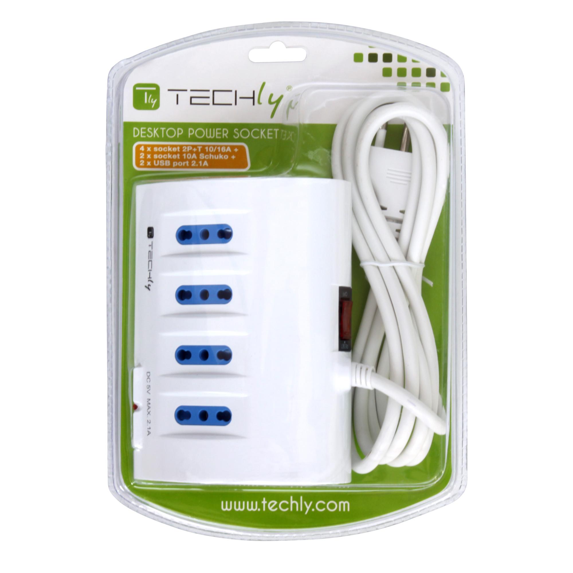 Multipresa da Tavolo 4 prese Italiane Bipasso 2 Schuko e 2 USB Bianca