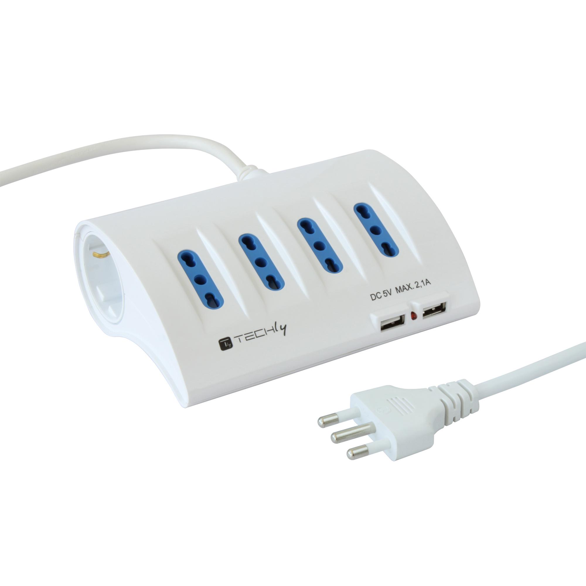 Multipresa da Tavolo 4 prese Italiane Bipasso 2 Schuko e 2 USB Bianca