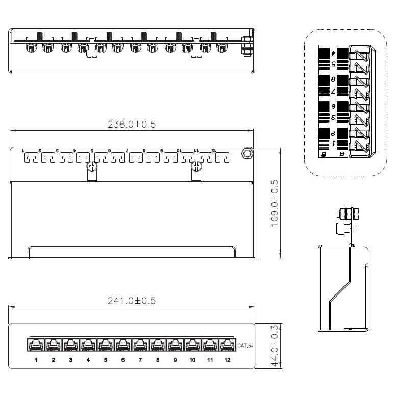 Pannello Patch 12 Posti RJ45 STP Cat. 6A Nero Desktop