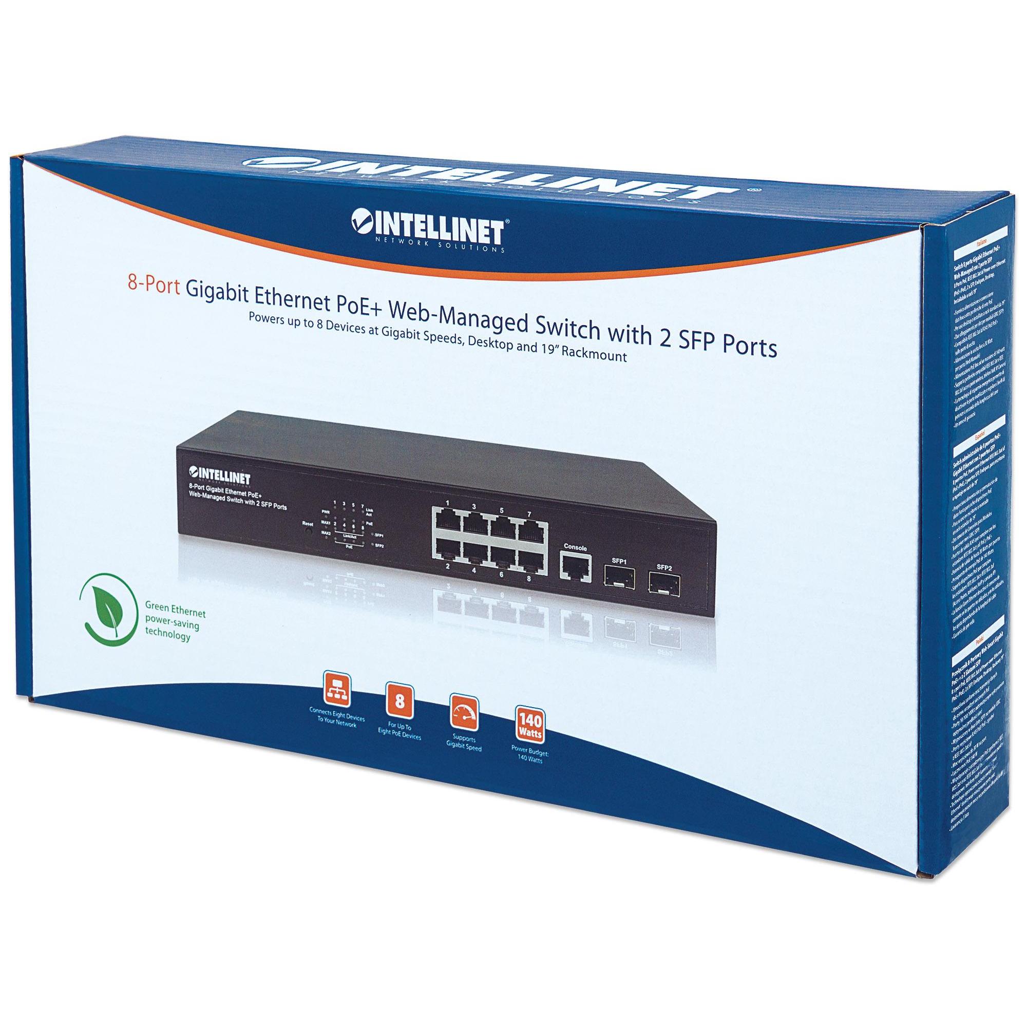 Switch Gigabit Ethernet 8 Porte PoE+ Web-Managed con 2 porte SFP