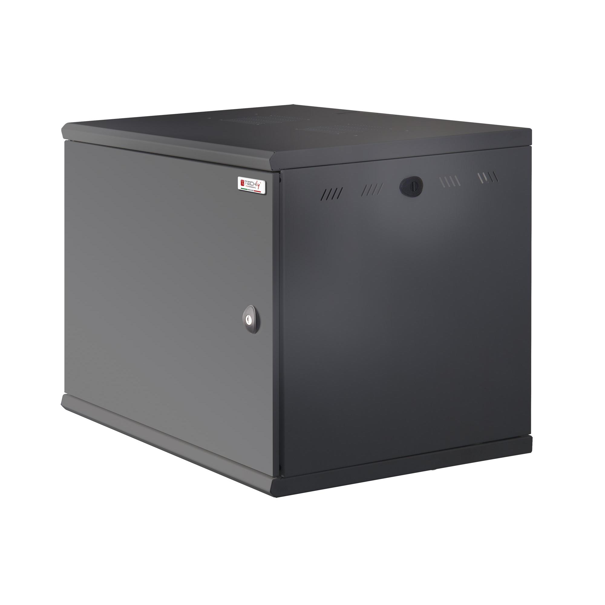 Armadio Rack 19'' a muro 10U sezione unica P 500mm Porta Cieca Nero