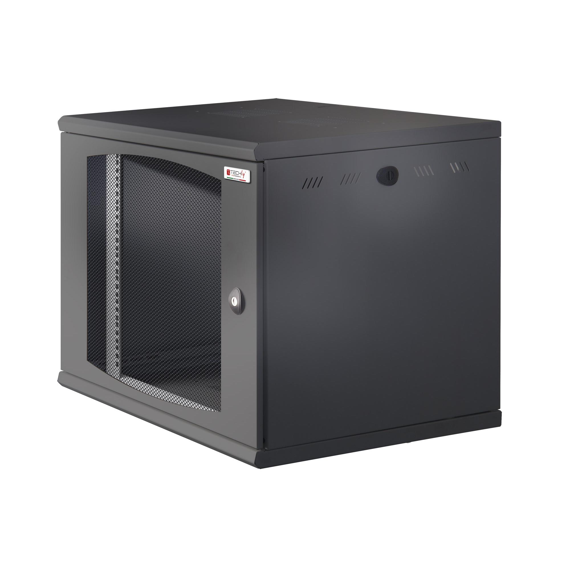 Armadio Rack 19'' a muro 10U sezione unica P 600mm Porta Grigliata Nero