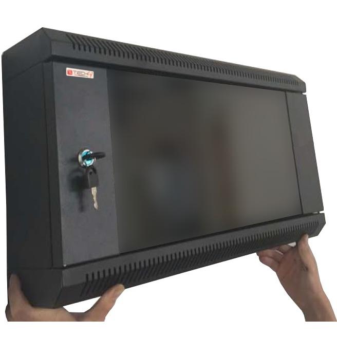 Armadio Rack Angolare 19'' a Muro 9U P.600 Porta a Vetro Nero