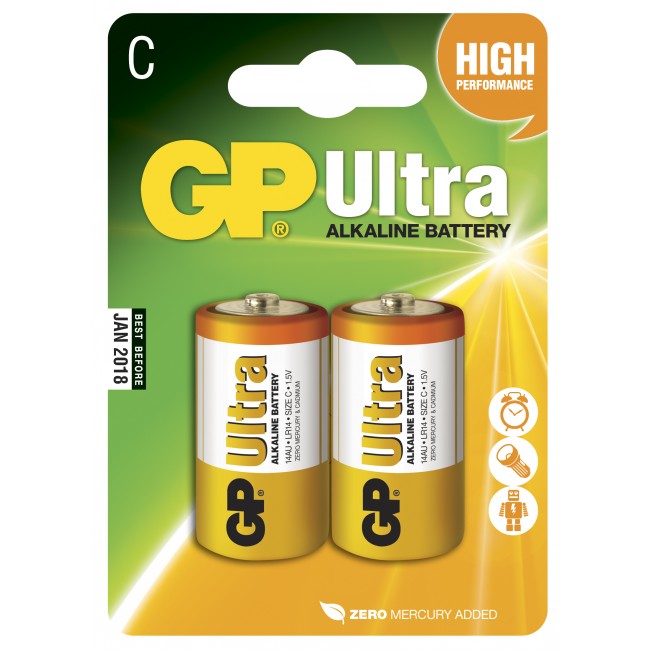 Blister 2 Batterie GP Ultra Alcaline Mezza Torcia C - 14AU/LR14 su   - Ingrosso Audio e Luci Salerno