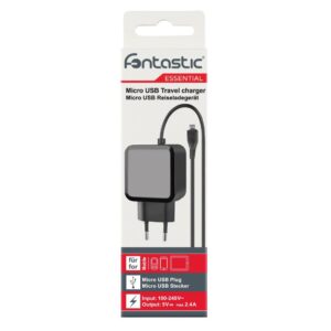 Caricatore con Cavo MicroUSB 2,4A Spina Europea 2 pin Nero