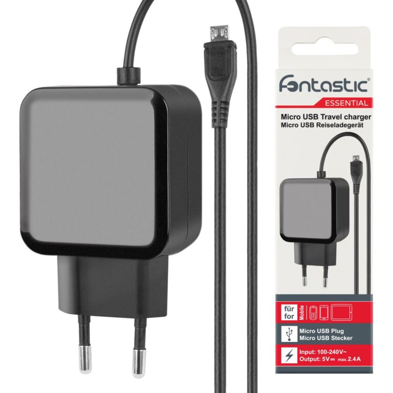 Caricatore con Cavo MicroUSB 2,4A Spina Europea 2 pin Nero